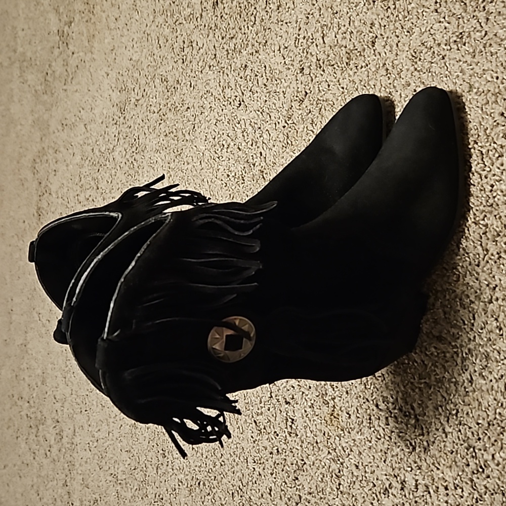Silver Star Boots Black Western Cowgirl Fringed Boots Size 5.5